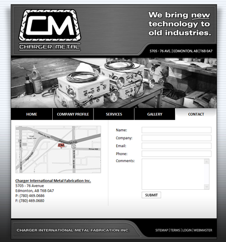 Web Design, PHP Programming, Logo Design, Illustration: Charger Metal Website - Contact Page